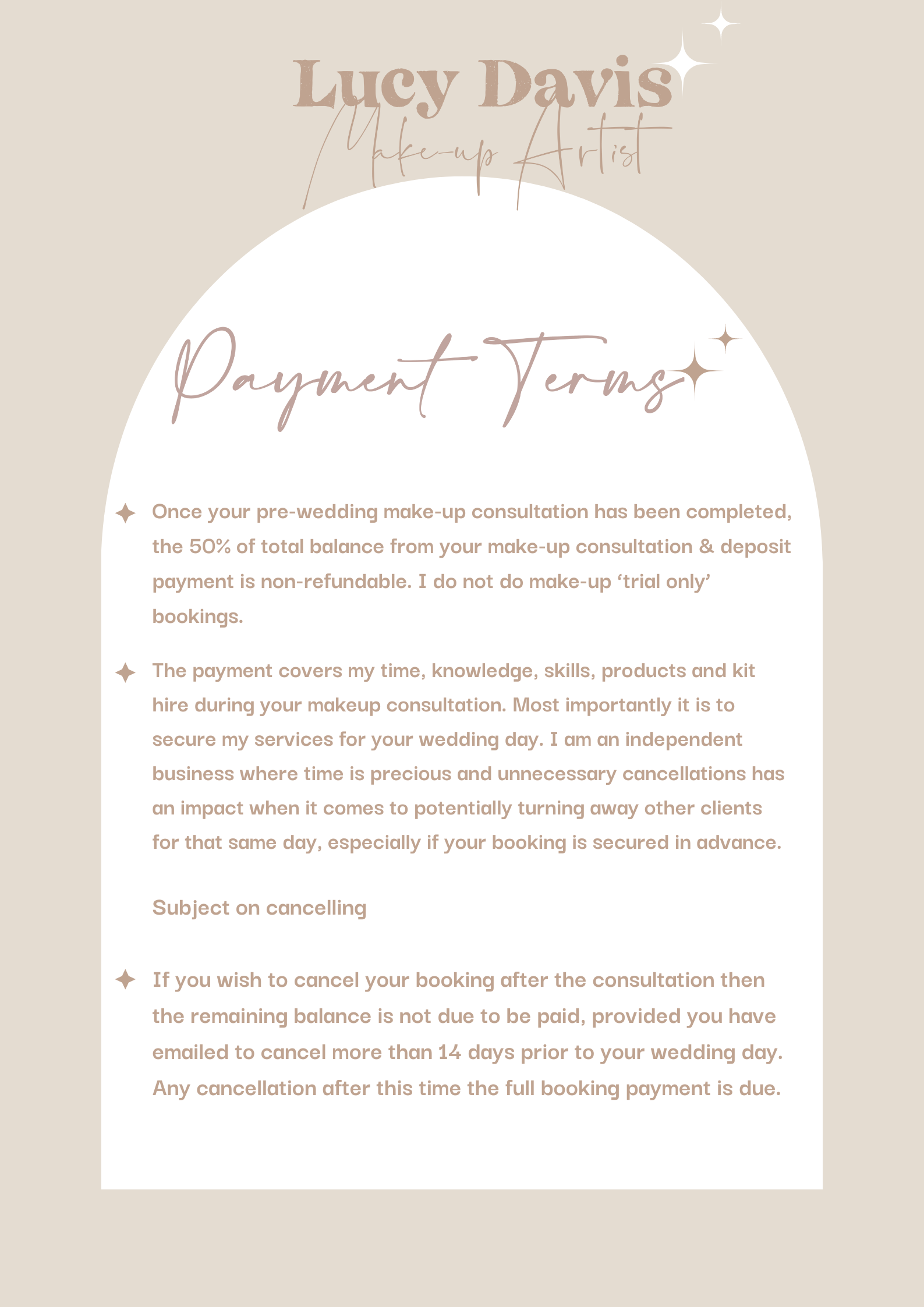 Wedding Day Make-Up Payment Terms