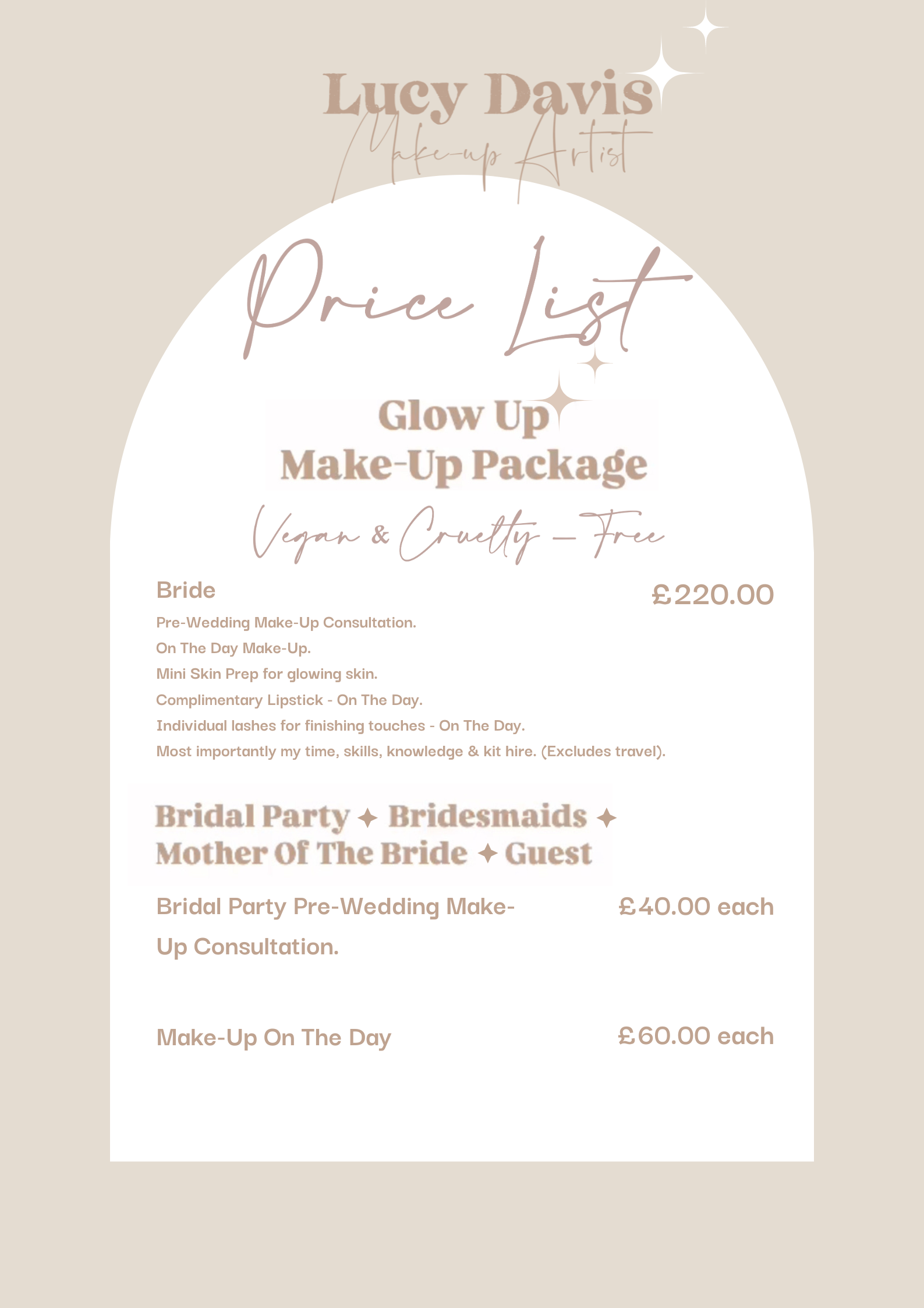 Wedding Day Make-Up Price List